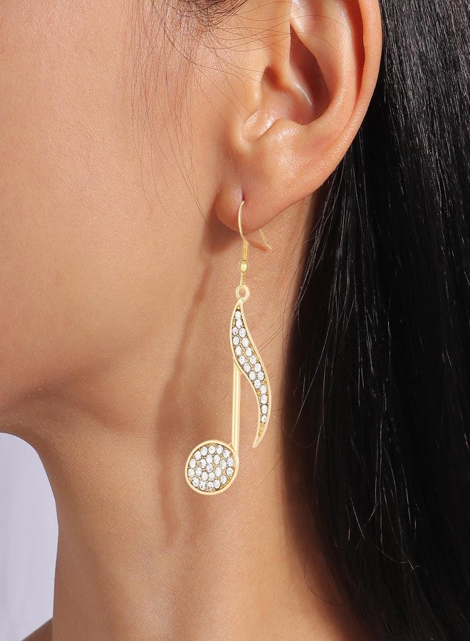 Kawailay 2 Pairs Music Note Earrings Rhinestone Music Note Dangle Earrings Treble Clef Drop Earrings for Women - Gold - Image 5